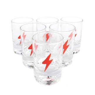 6 Gläser mit rotem Blitz