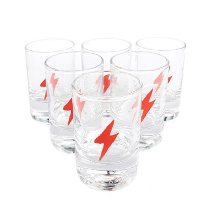 6 Gläser mit rotem Blitz